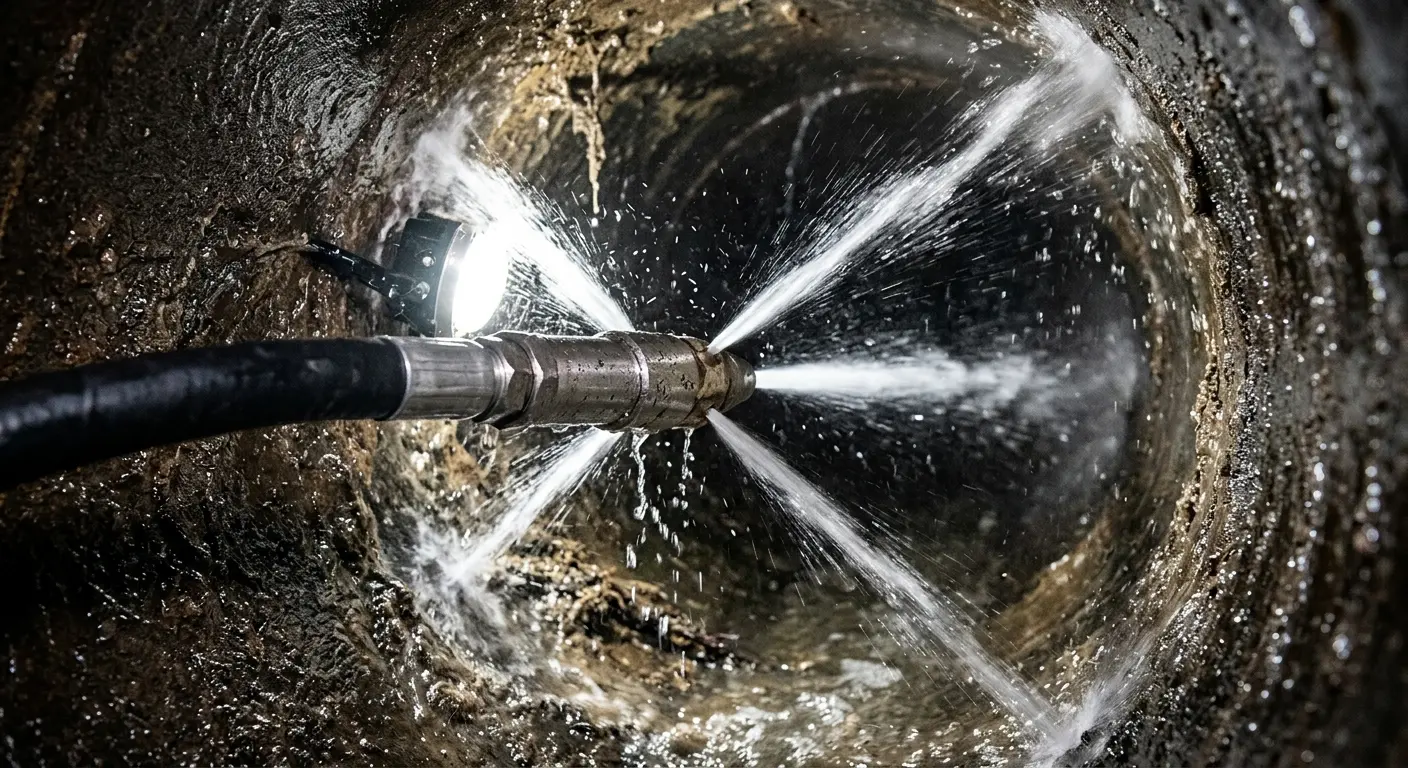 High-pressure hydro jetting nozzle cleaning sewer pipe for Storm Drain Cleaning in Fox Lake